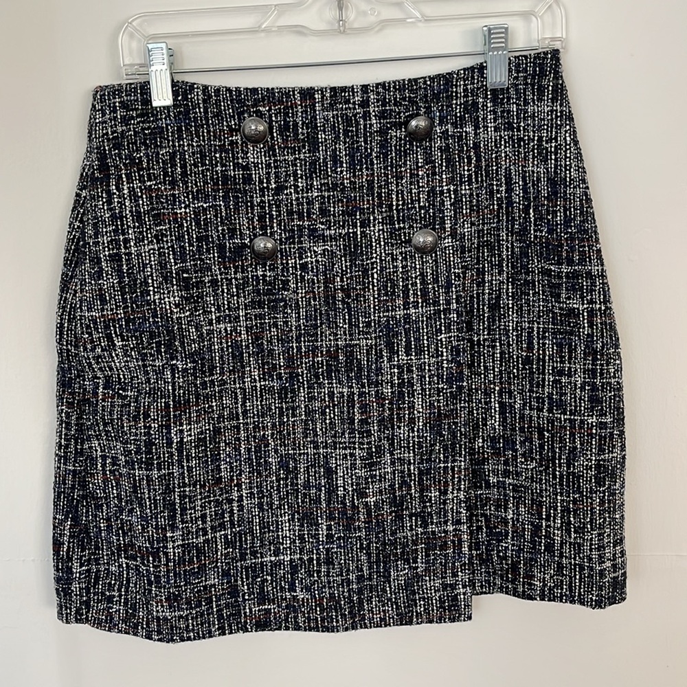 LOFT Tweed Button Wrap Skirt